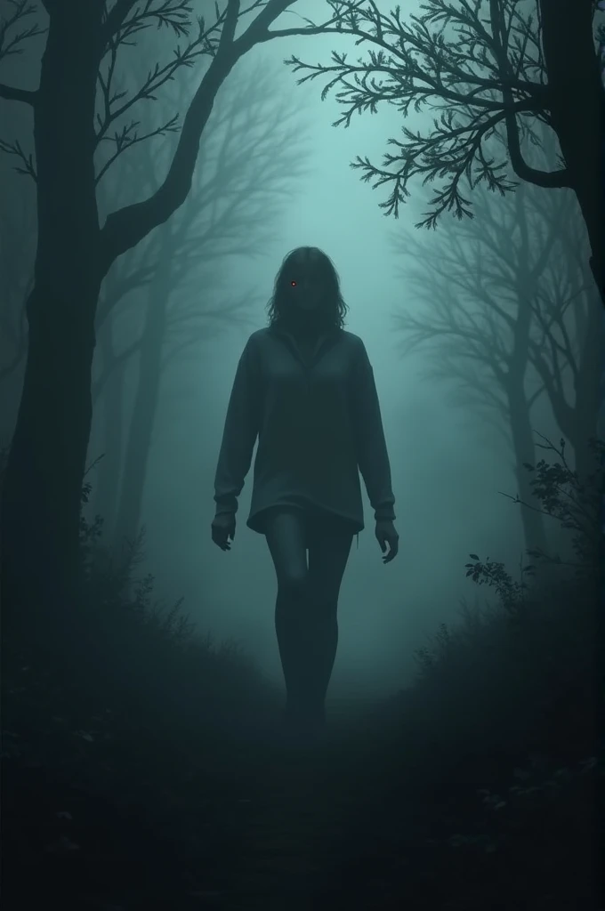 "A person frightened as if he were hearing something in a dark, fog-covered forest"