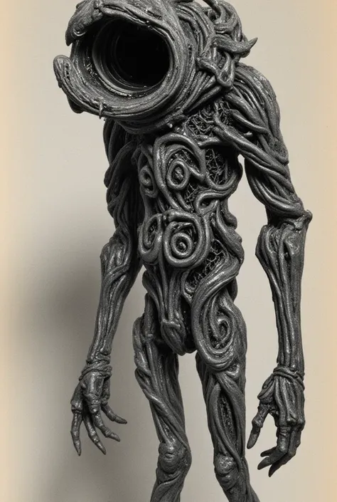  A macabro-looking humanoid ,  (((full body image))), HR Giger works,  covered in spiral patterns that seem to move slowly through his body .  like jomon design, His head is an empty whirlpool that gives the impression of being a black hole That absorbs li...