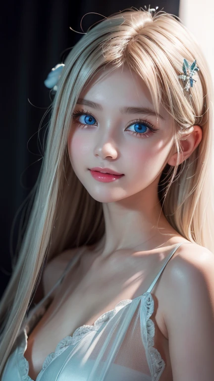 The pieces fly,  top quality, figure, Very detailed,  Details,  high definition , 8k Dende wallpaper, 完璧なダイナミックな構figure,  precise and beautiful eyes,  dress,  super long platinum blonde hair,Bangs that flow between the eyes、 Hair above chest eyes ,  natura...