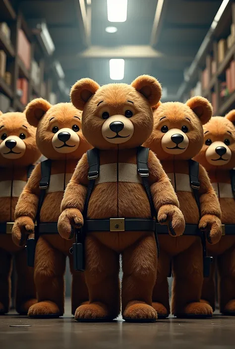 Multiple teddy bears , Movie cover,  hero supervisor pose ,  Cinematic 