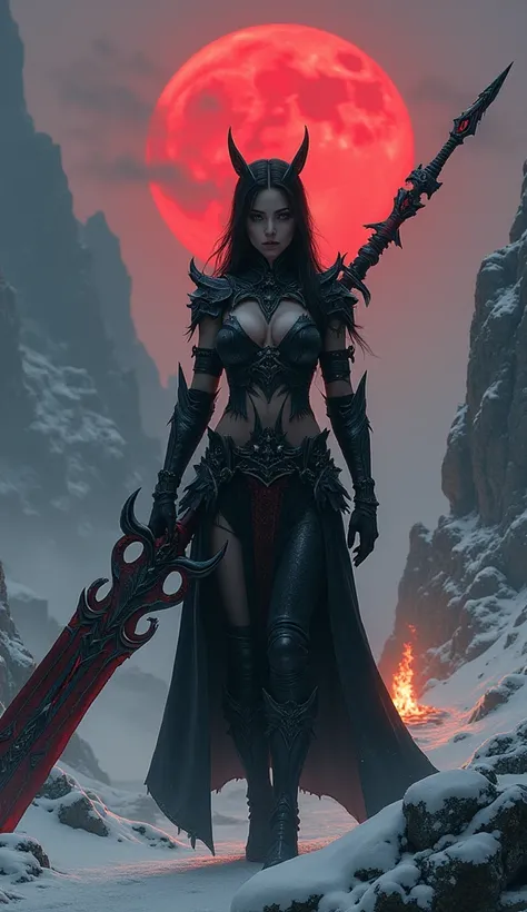 （Hoang， A high resolution ， hyper detailed ），Black soul theme，whitish，big sword， layer with leather trim ，coyote，Background details，Bone Fire，Northern Valley，Irithyll，red moon，Rule of thirds - no watermark，Limit，Diablo 4 style， intricate detail ，Aura of Ev...