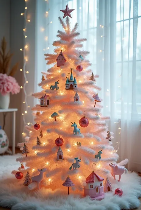 Create a magical tree with fairy tale elements. Use pastel colors, whimsical ornaments like unicorns and castles, and soft, twinkling lights. Add ribbons and fabric garlands to create a dreamy effect.
Christmas tree living design