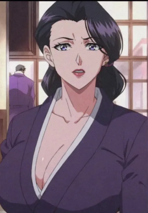 a close up of a woman in a purple suit with a black hair, maya fey from ace attorney, misato katsuragi, anya from spy x family, nico robin, faye valentine from cowboy bebop, miura kentaro style, seductive anime girl, anime visual of a young woman, female a...