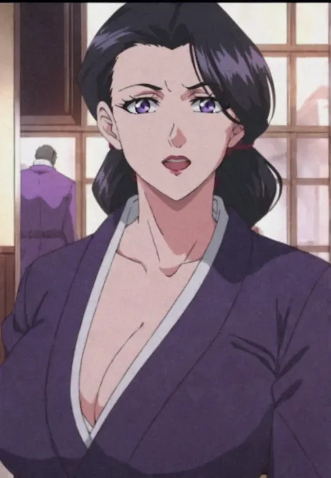 a close up of a woman in a purple suit with a black hair, maya fey from ace attorney, misato katsuragi, anya from spy x family, nico robin, faye valentine from cowboy bebop, miura kentaro style, seductive anime girl, anime visual of a young woman, female a...