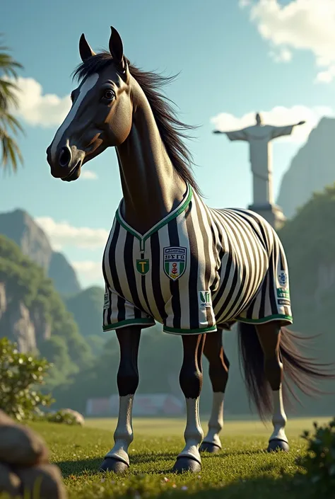 A horse dressed in the Botafogo soccer team jersey, From Rio de Janeiro  