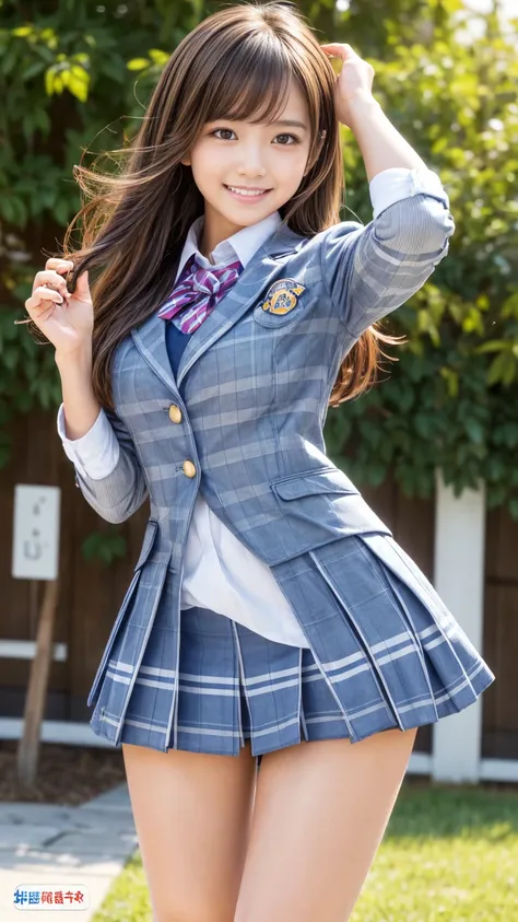 Product quality,  1 girl, (8 Head and body), ( taken from below : 1.4), (Highlight thighs: 1.4), Young and cute Japanese woman, Daytime, ( High school classroom: 1.2), Womens uniform ,  blazer, (super short blue check micro miniskirt: 1.5),  very cute face...