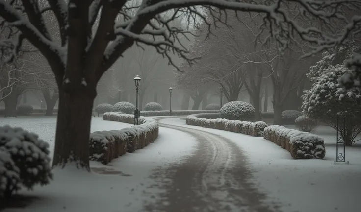 Winter Scenery . park. It&#39;s snowing.  The wind is blowing. 함박It&#39;s snowing.  A beautiful curved road with snow. Snow is piled up on tree branches .  A blizzard is raging .  Snow is blowing in the wind. A lot of snow is falling . The sight of snow fa...