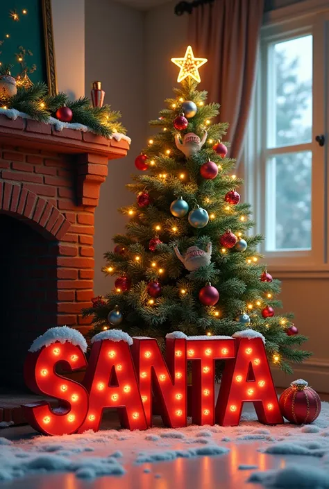  Christmas tree ,  on the side of a chimney and with the name written letter 
By letter in 3 d: 


Aesthetics

Please fill in the name 