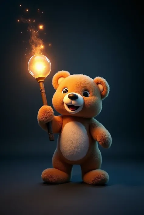 teddy bear, happy, With a magic wand,  black background 