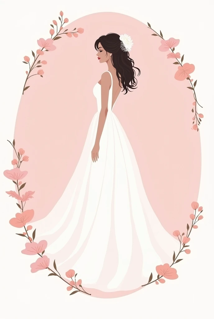 As elegant as a picture engraved with only a pink brush 
A woman in a wedding dress. 
Also add a round border decorated with flowers
monochrome cartoons
Please only draw in a solid pink color so that I can print at a lower resolution