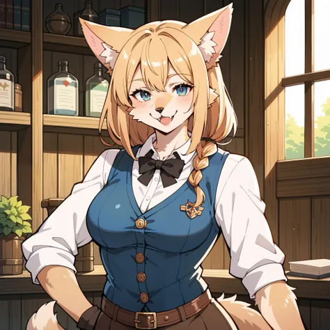 score_9, score_8_up, score_7_up, score_6_up, score_5_up, score_4_up, hires, masterpiece, Medieval, Adventurers Guild reception, 1girl, kemono, guild_receptionist, looking_at_viewer, animal_ears, animal_tail, furry_female, professional_attire, business_smil...