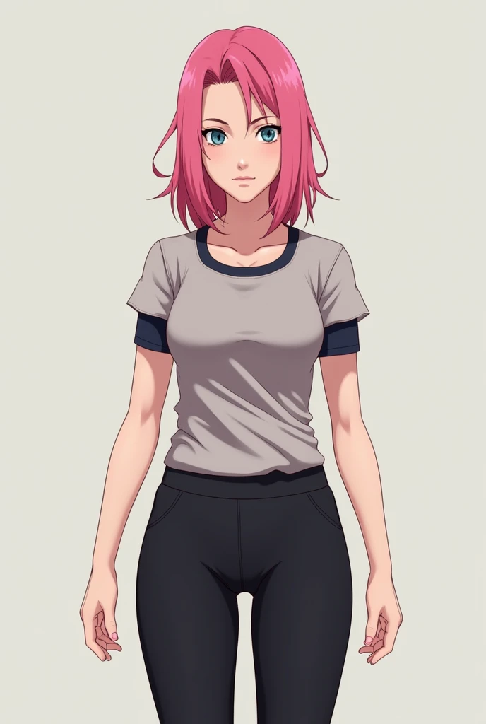 Haruno Sakura Genin Wearing Sports T-Shirt and Long Tight Spandex Leggings Black Sports 