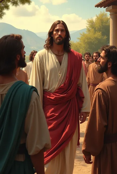 2. ** This miracle occurred with Jesus and his disciples .**
   - **image:**  Jesus surrounded by his disciples ,  all dressed in traditional tunics . Jesus is at the center,  with a serene and authoritarian expression ,  while the disciples look at him wi...