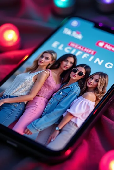 A dramatic close-up of a TikTok interface -  video of ladies  wears online shopping  advertisement 

