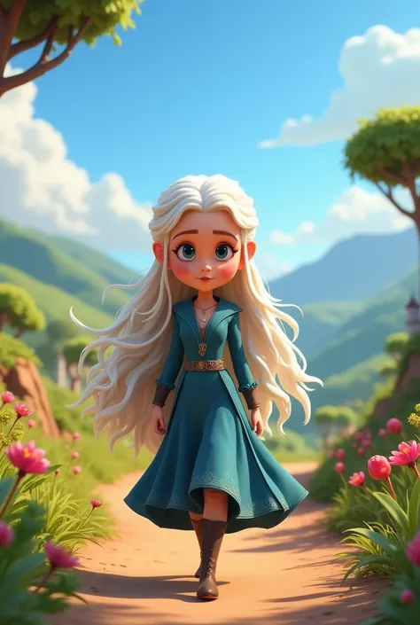 Daenerys Targaryen (game of thrones) walking in pixar style 