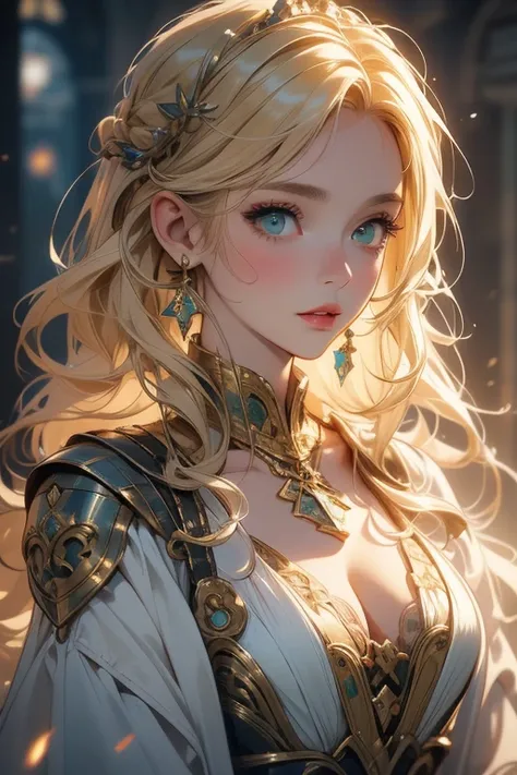  1 girl, masterpiece,  top quality, 8k,  Detailed Skin Textures ,  DETAILED CLOTH TEXTURE ,  beautiful detailed face ,   intricate details ,  super detailed,  European style girl,  green eyes, Blonde Curly Hair】,  3D character ,  medieval knight 