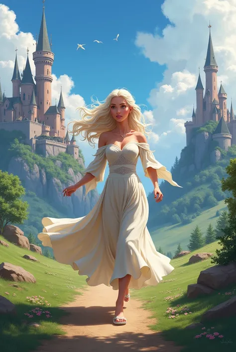 Daenerys Targaryen (game of thrones) running in disney style 