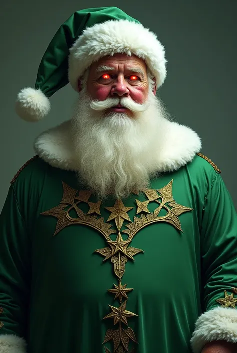  Santa Claus in green clothes with a five-pointed leaf design printed , This one with red eyes 