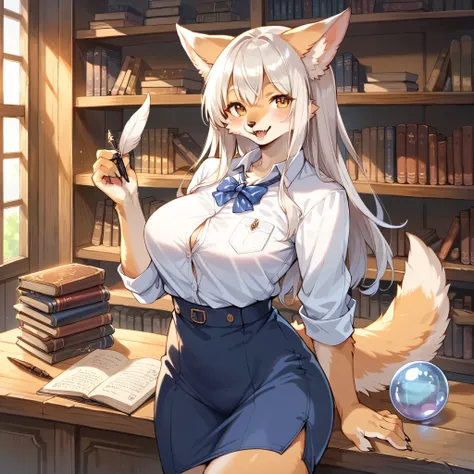 score_9, score_8_up, score_7_up, score_6_up, score_5_up, score_4_up, source_furry, hires, masterpiece(1girl, kemono, furry, anthro)guild receptionist, looking at viewer, wooden counter, quill pen, documents on counter, professional attire, business smile, ...