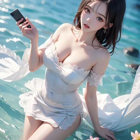 (nsfw:-2)、（ realistic 、 realistic ：1.37），（8k,RAW quality， top quality，Harvest a masterpiece of ：1.2），Ultra High Resolution Real 、 Real As Pictured 、 top quality､ extremely detailed、 Realistic Sharp Details 、 portrait、( low angle)､( Soaking)､(((pure white s...