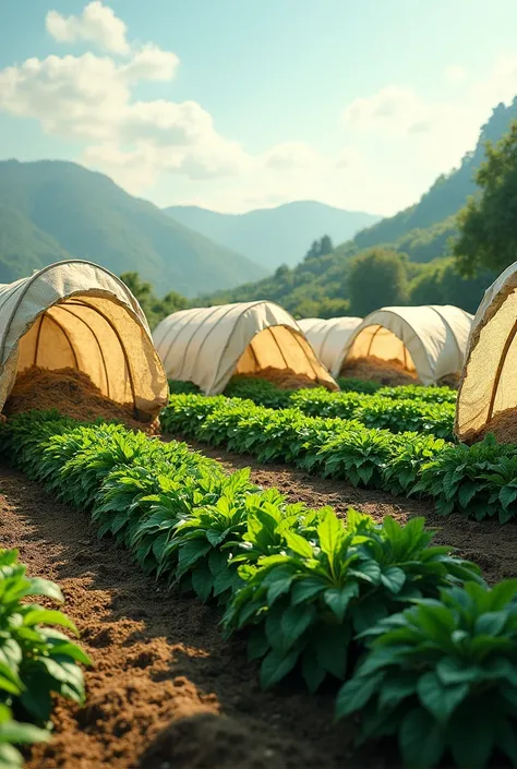 Plantation with protective blankets around without covering above