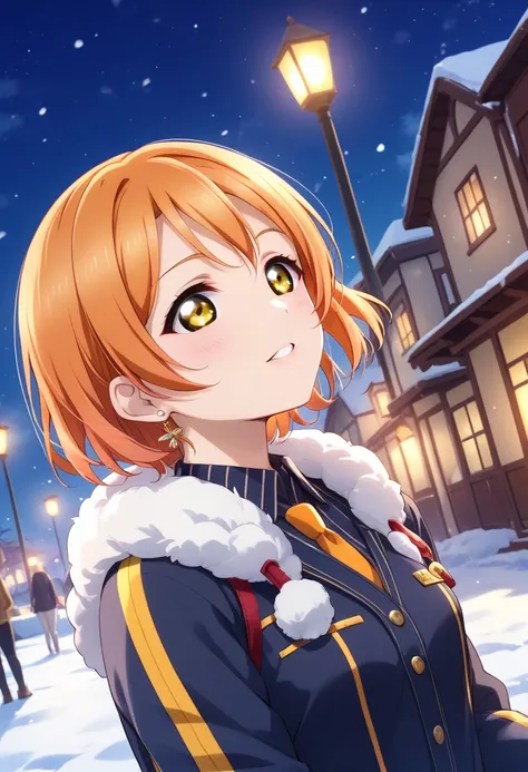 {{{masterpiece}}}, {{{best quality}}}, {{ultra-detailed}}, {illustration}, {{an extremely delicate and beautiful}}, orange hairRin Hoshizora Love Live 星空 凛、 orange hair、 bob cut、Yellow Eyes、20old、small Average breasts、adult-like sexy winter clothes/ snow、S...