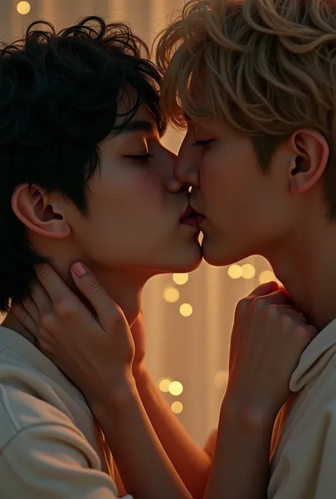 Taehyung and Jungkook giving each other an ultra realistic kiss