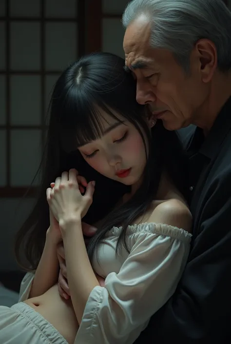  Japanese girl is kissing lips with her father 