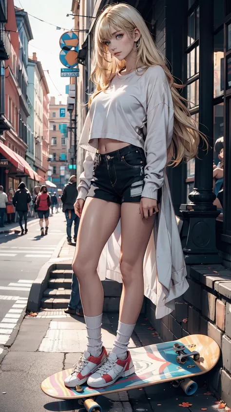  girl,  skateboard ,  White Blonde Hair   