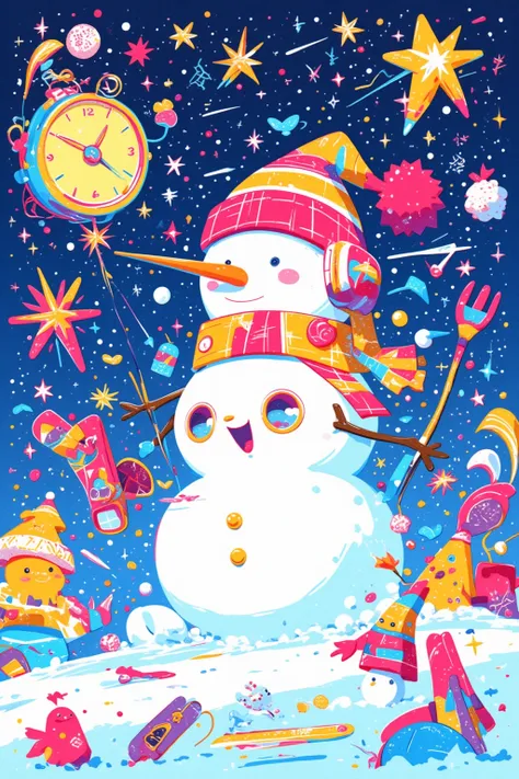 アルペンスキーをする snowmanの猫,slalom,cartoon,mappy,mappyart, cartoon,Stuffed Toy Art  , teddy bear, Toy Machine  , Chill Hop,  album art,  Art depicting pop characters  ,  Psychedelic Hip Hop album art ,   promotional art , Downhill, snowman, Snowflakes ,Olympic,cl...