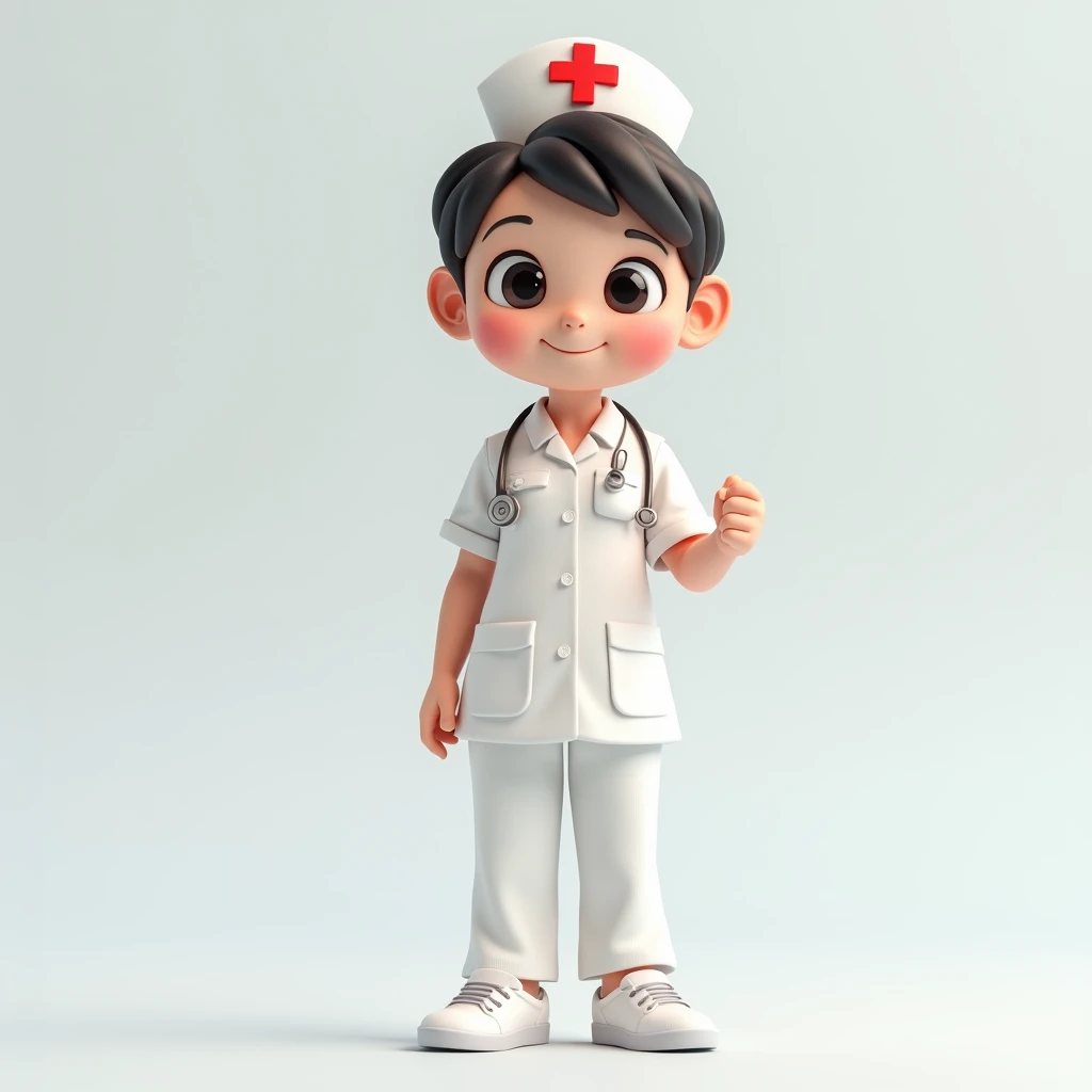 3D cute Animated nurse, white suit, full body, Hight detail