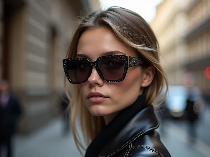 Stylish 21-year-old wearing designer sunglasses 