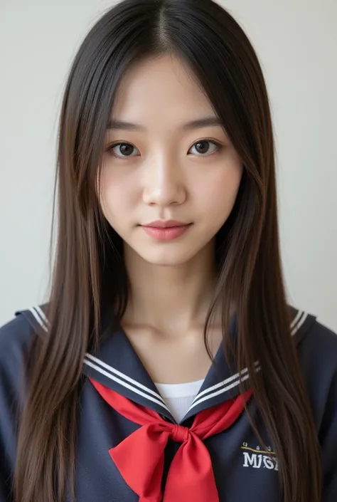 photo realistic, 8k, masterpiece, 1 japanese girl, full body, smile, long hair, school uniform:1.4, (natural skin texture, detailed skin, detailed soft eyes, detailed hair, detailed cute lips, hyperrealism, perfect anatomy, ultra sharpness, intricate detai...