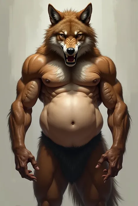 Furry wolf male, anthropomorphic, brown fur, large bulge