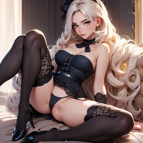 ((invite for sex))(masterpiece, best quality:1.4), absurdres, highres, ultra detailed, beautiful, (perfect face, detailed face, beautiful:1.3),(breasts exposed), no gloves) black pencil skirt, tight, over the knee skirt, thighhighs, thick thighs, thighs,Ga...