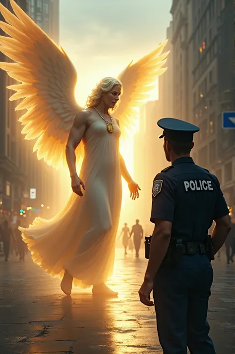 An angel,  with its heavenly radiance ,  it approached a policeman who patrolled the streets of a city . El official,  surprised by the appearance ,  listened attentively to the words of the heavenly being .
"Your work , official,  is noble and necessary ....