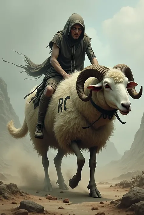 Draw a malnourished vagabond riding on a rabid sheep that says RC5