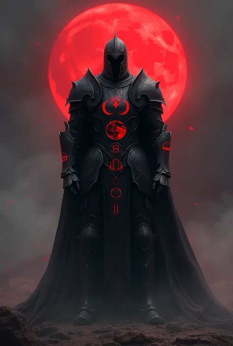 A Knight in Black Armor and Red Moon Marks
