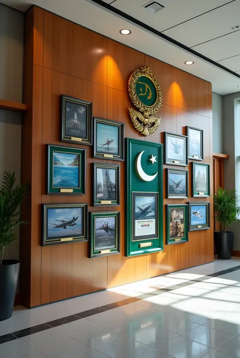 make simple feature wall for pakistan air force in computer department in university with many frames