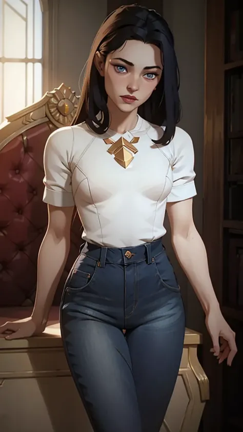 arafed woman with long dark hair and blue jeans posing for a picture, anna nikonova aka newmilky, pale-skinned persian girl, with pale skin, pale fair skin!!, violet myers, yelena belova, natural soft pale skin, angelina stroganova, soft flawless pale skin...