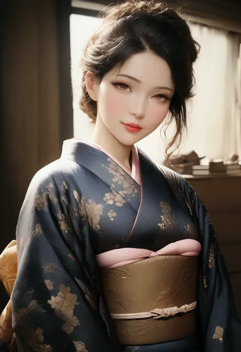 kimono, obi, (8k, RAW photo, best quality, masterpiece: 1.2), (realistic: 1.6), (masterpiece), (best quality: 1.0), (ultra hi-res: 1.0), detail, 40s, one, detail beautiful skin, detail room, ,realistic skin