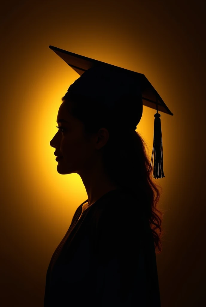 Solo Head Shadow of a Girl Graduating in Neon Gold