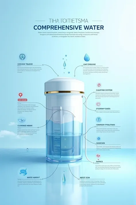  Infographic about the water purifier system with colors such as blue,  where you indicate water care , and water filter systems  