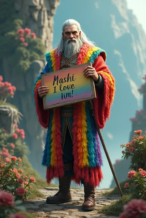 Draw The Witcher dressed as LGBT with a sign that says Mashi I love him what man 