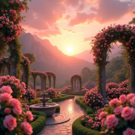 Pink sunset rose garden