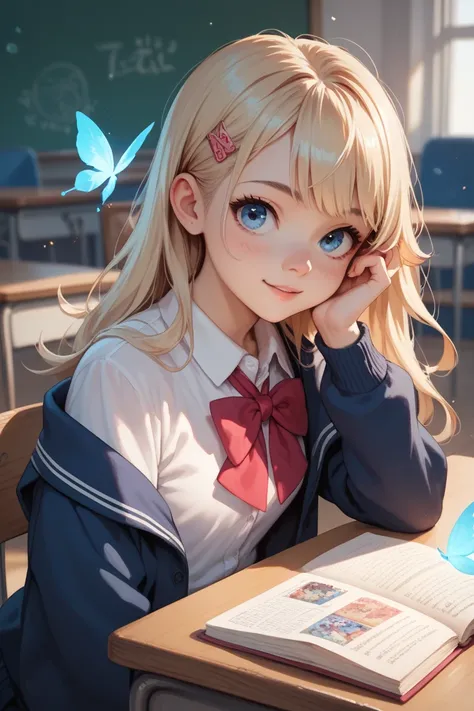 magic, blond hairs, teenager,blue eyes, cute, anime, girls, school