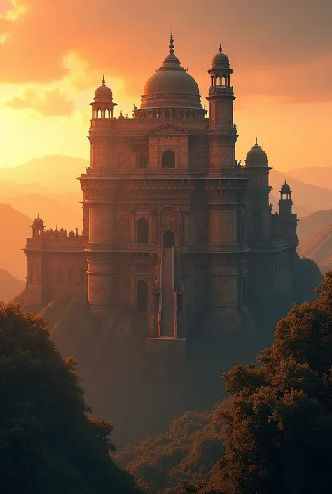 indian fort , half realistic and half infographic, epic, golden hour, 4k