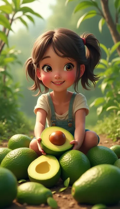 Pretty smiling girl is picking up avocado balls