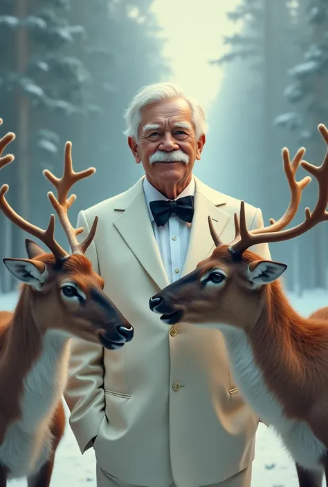  hyperreal、photograph、Colonel Sanders and a few reindeer