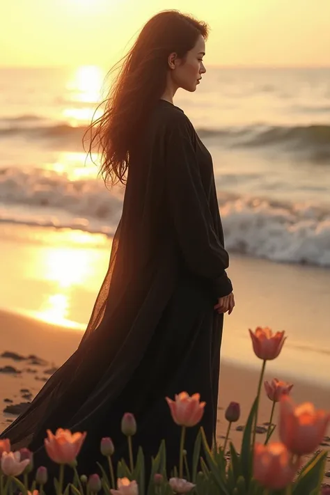  Create an image of what you think I am
I am a woman , Im 18 years old , my hair is long , mido 1.55, Im half chubby ,  I like the color black ,  my favorite flowers are tulips and the light one I like to visit the beach the most 